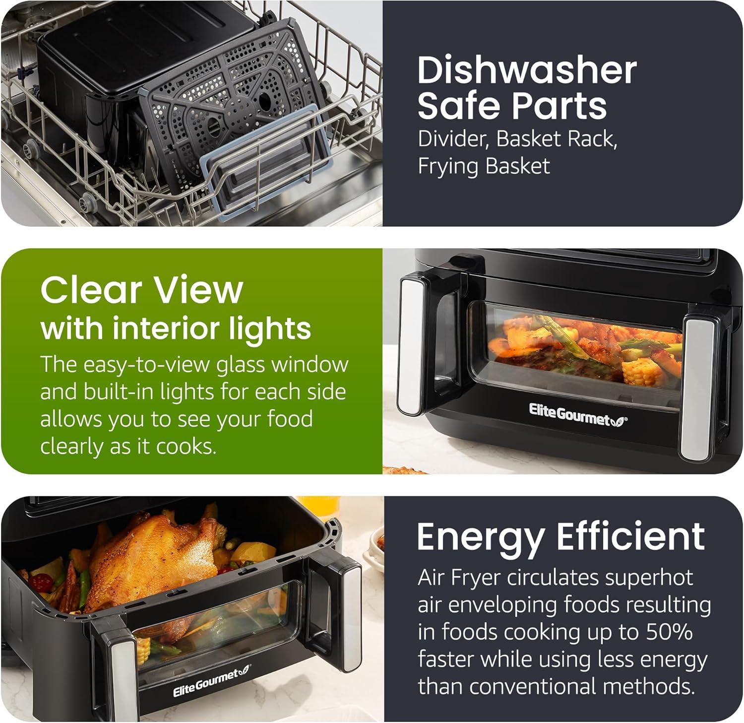 imageElite Gourmet EAF2411G Digital Indoor GrillAir Fryer Oven 11L Capacity Grill Rack 8 Presets Bake Roast Broil Dehydrate 1700Watts 25 Delicious Recipes StainlessSteelBlackBlack