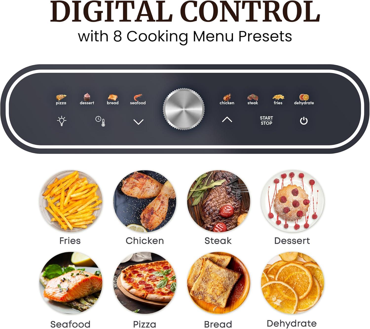 imageElite Gourmet EAF2411G Digital Indoor GrillAir Fryer Oven 11L Capacity Grill Rack 8 Presets Bake Roast Broil Dehydrate 1700Watts 25 Delicious Recipes StainlessSteelBlackBlack