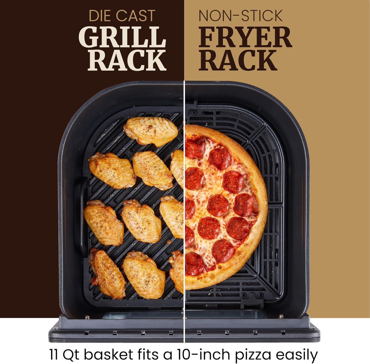 imageElite Gourmet EAF2411G Digital Indoor GrillAir Fryer Oven 11L Capacity Grill Rack 8 Presets Bake Roast Broil Dehydrate 1700Watts 25 Delicious Recipes StainlessSteelBlackBlack