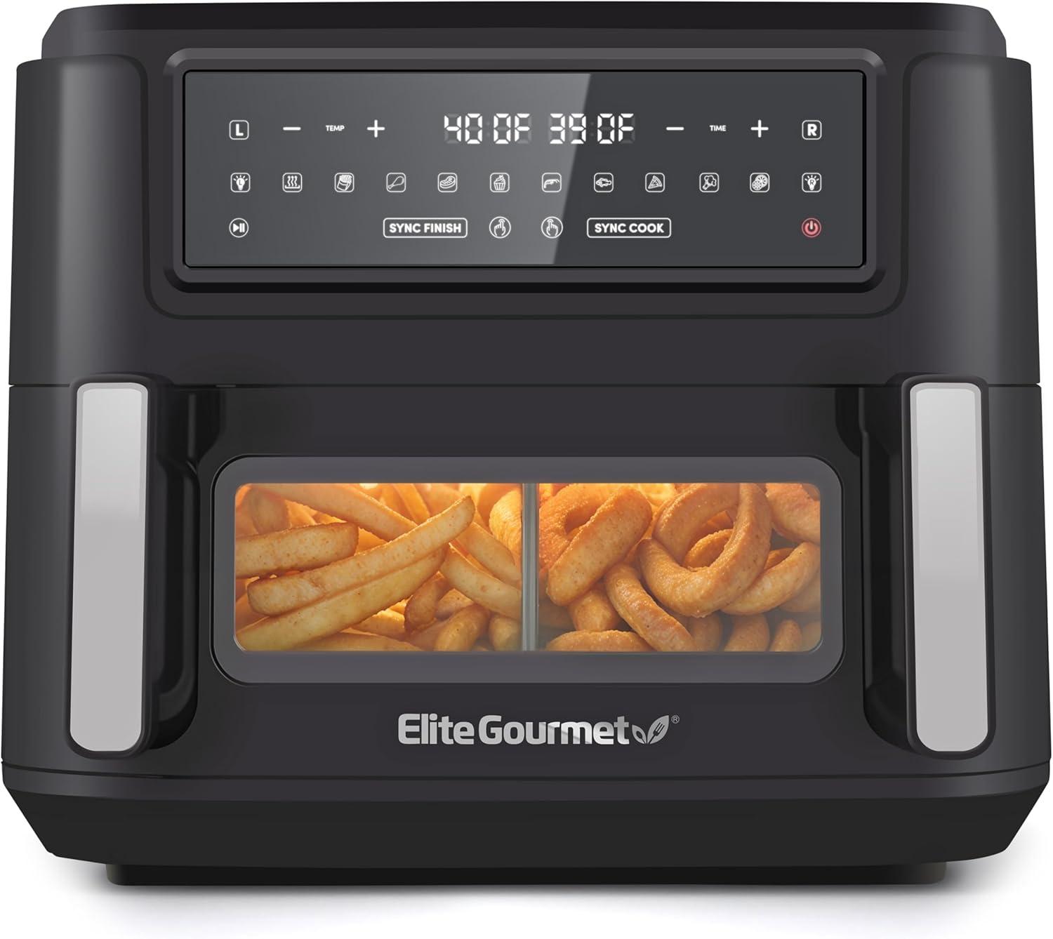 imageElite Gourmet EAF2411G Digital Indoor GrillAir Fryer Oven 11L Capacity Grill Rack 8 Presets Bake Roast Broil Dehydrate 1700Watts 25 Delicious Recipes StainlessSteelBlackBlack