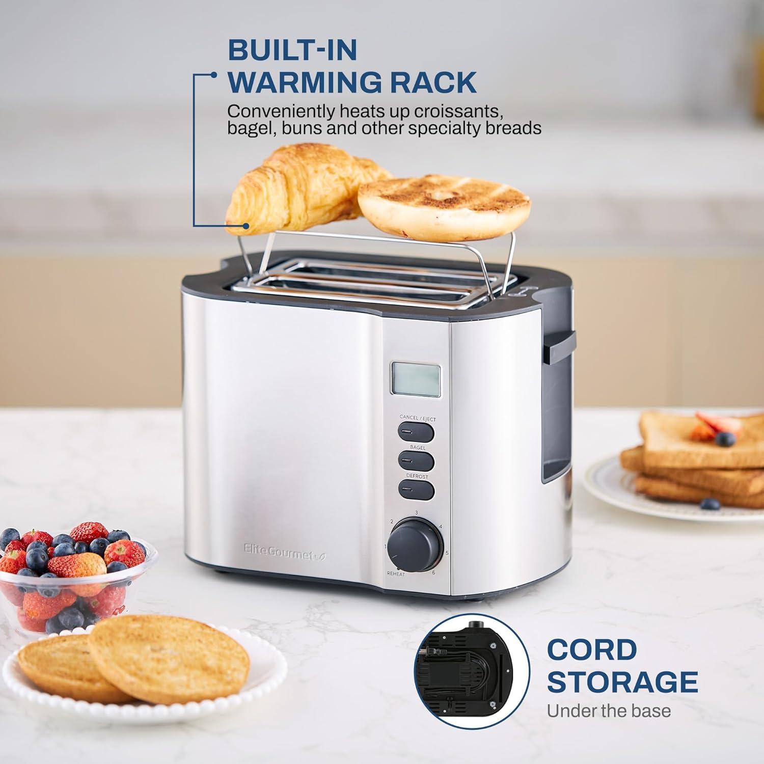 imageElite Gourmet ECT1027G CoolTouch 2 Slice Toaster 6 Toast Settings amp Cancel Function Extra Wide 125 Slots Easily Fits Breads English Muffins Bagels amp Waffles Gunmetal GrayStainless Steel