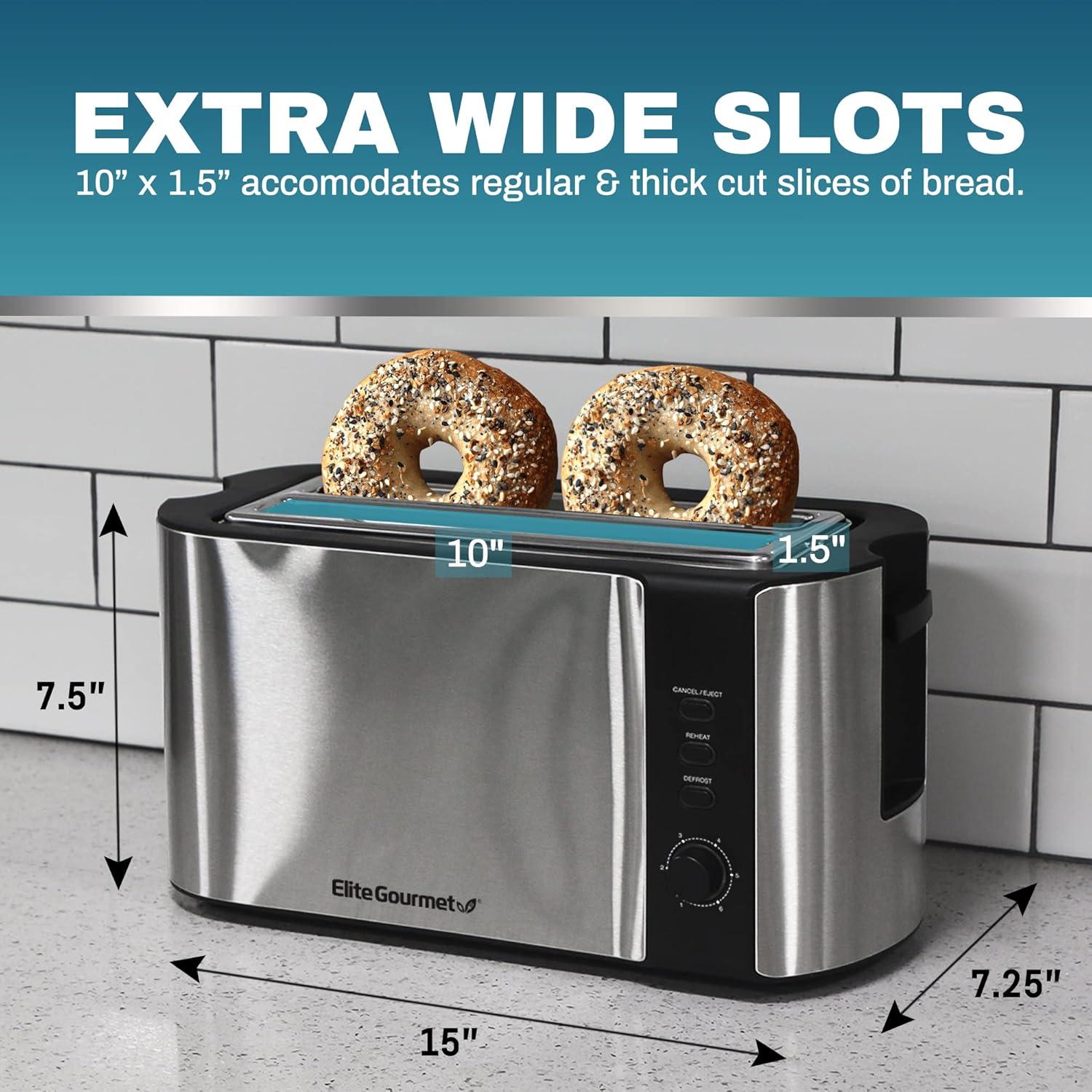 imageElite Gourmet ECT1027G CoolTouch 2 Slice Toaster 6 Toast Settings amp Cancel Function Extra Wide 125 Slots Easily Fits Breads English Muffins Bagels amp Waffles Gunmetal GrayBlack