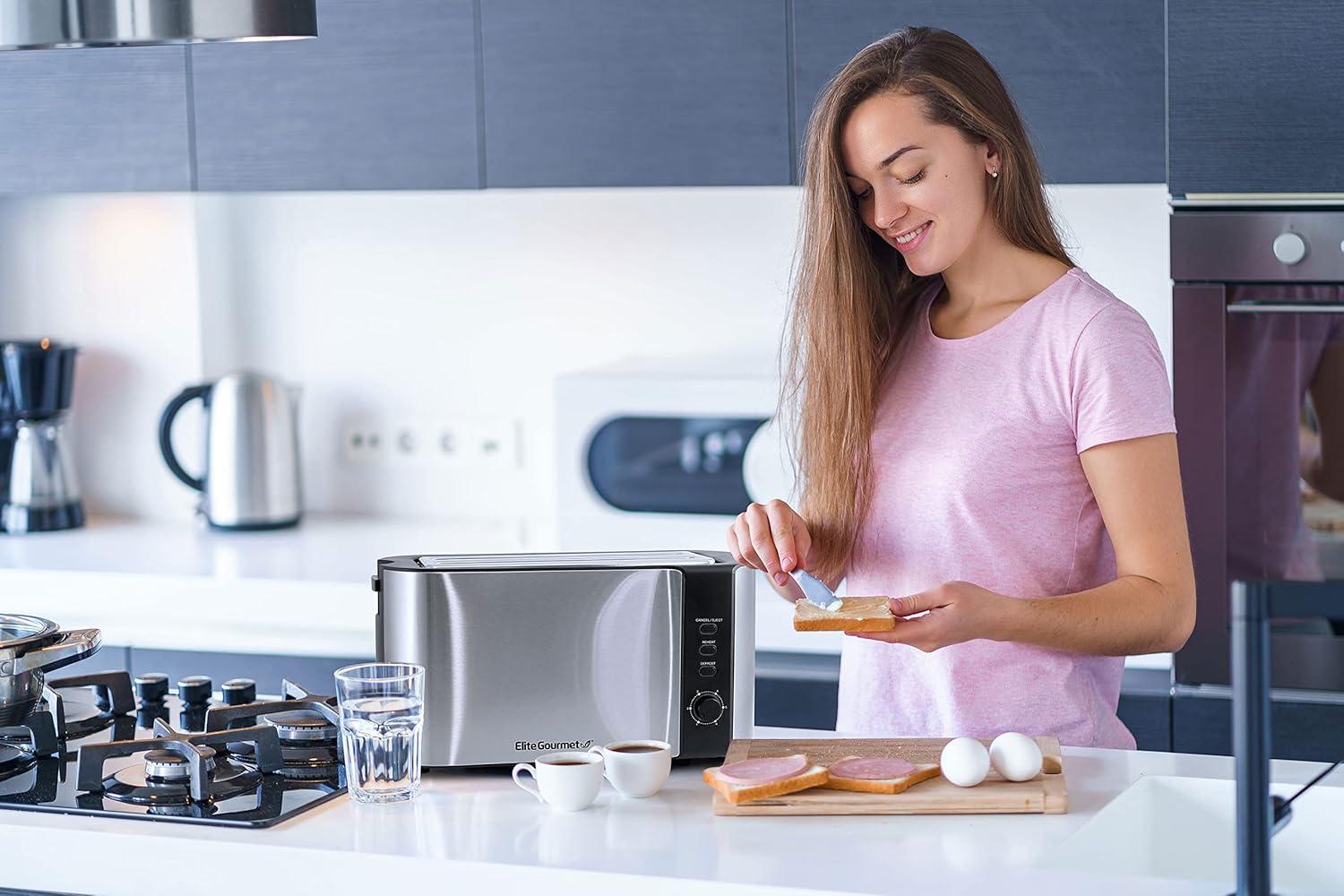 imageElite Gourmet ECT1027G CoolTouch 2 Slice Toaster 6 Toast Settings amp Cancel Function Extra Wide 125 Slots Easily Fits Breads English Muffins Bagels amp Waffles Gunmetal GrayBlack