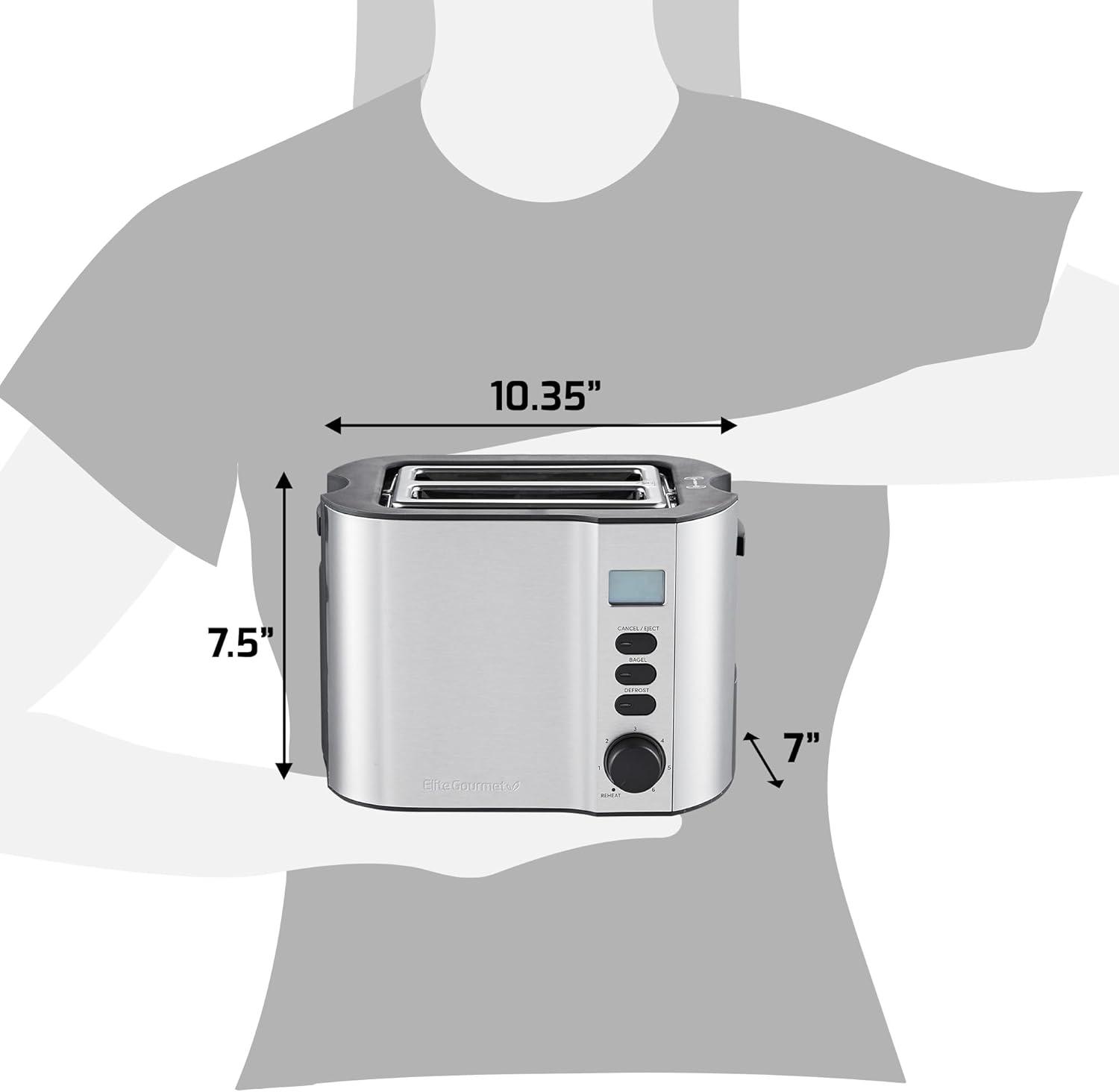 imageElite Gourmet ECT1027G CoolTouch 2 Slice Toaster 6 Toast Settings amp Cancel Function Extra Wide 125 Slots Easily Fits Breads English Muffins Bagels amp Waffles Gunmetal GrayStainless Steel