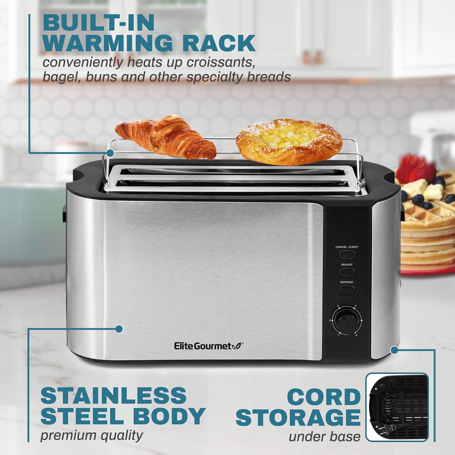 imageElite Gourmet ECT1027G CoolTouch 2 Slice Toaster 6 Toast Settings amp Cancel Function Extra Wide 125 Slots Easily Fits Breads English Muffins Bagels amp Waffles Gunmetal GrayBlack