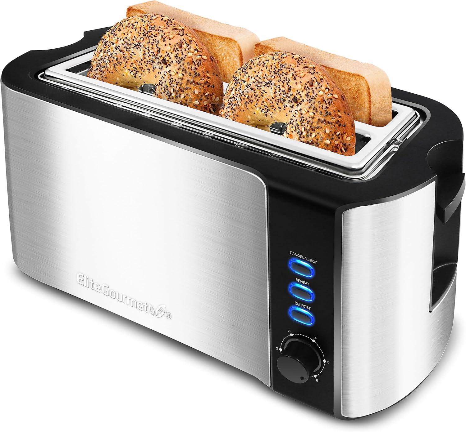 imageElite Gourmet ECT1027G CoolTouch 2 Slice Toaster 6 Toast Settings amp Cancel Function Extra Wide 125 Slots Easily Fits Breads English Muffins Bagels amp Waffles Gunmetal GrayBlack