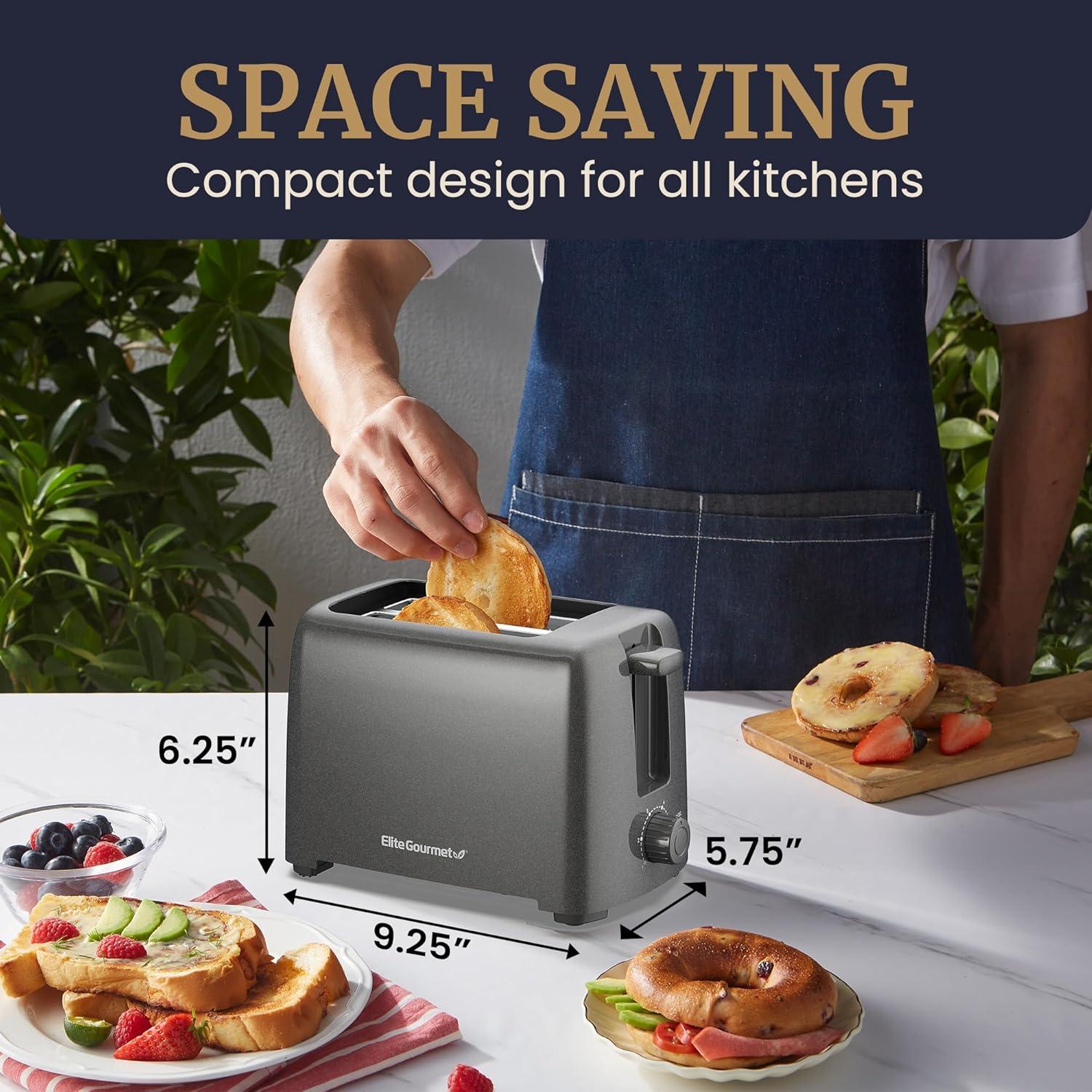 imageElite Gourmet ECT1027G CoolTouch 2 Slice Toaster 6 Toast Settings amp Cancel Function Extra Wide 125 Slots Easily Fits Breads English Muffins Bagels amp Waffles Gunmetal GrayGunmetal Gray