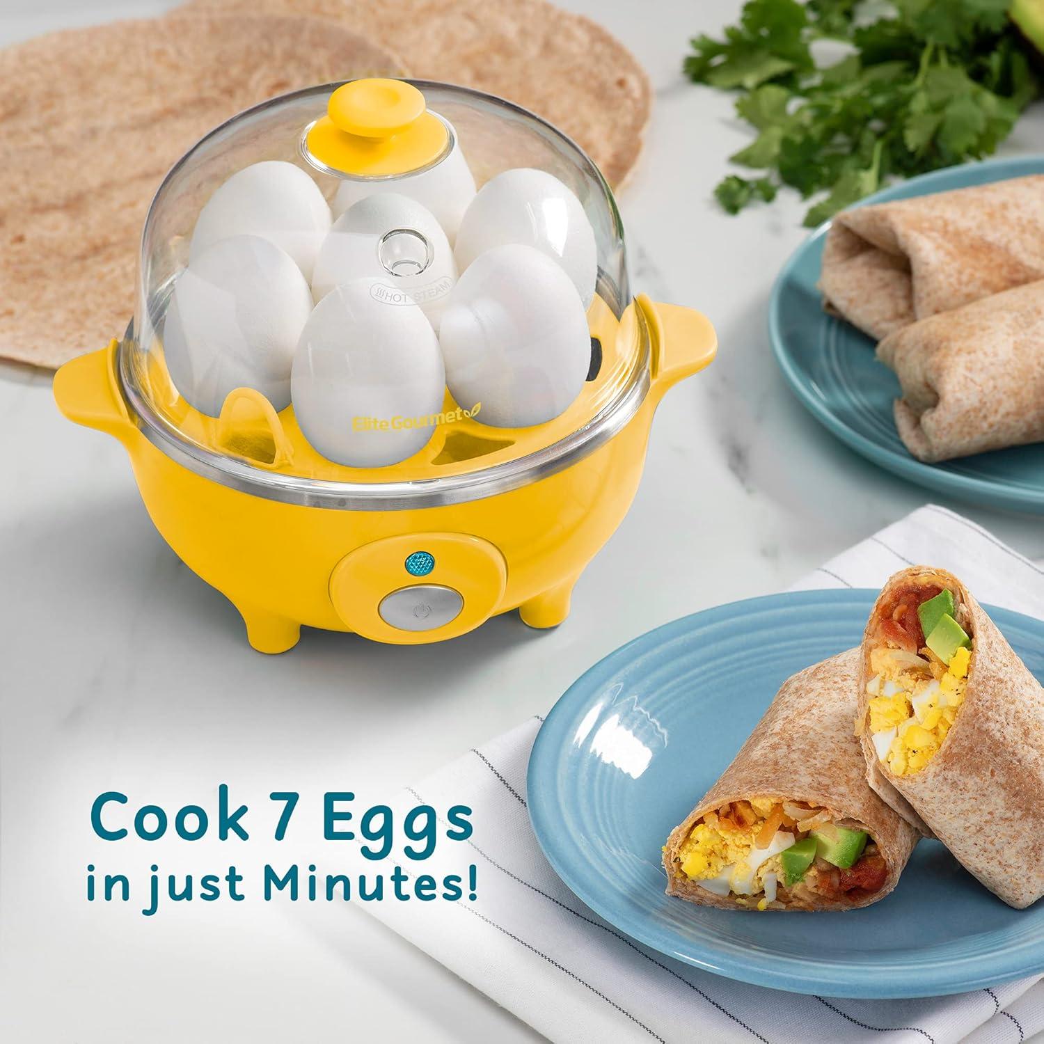 imageElite Gourmet EGC007B Rapid Egg Cooker 7 EasyToPeel Hard Medium Soft Boiled Eggs Poacher Omelet Maker Auto ShutOff Alarm 16Recipe Booklet BlackYellow