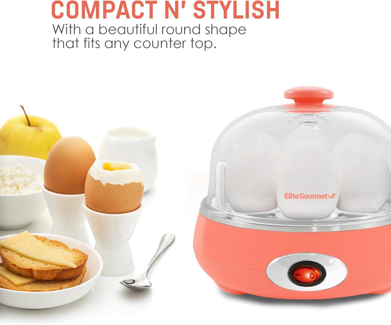 imageElite Gourmet EGC007CBL Rapid Egg Cooker 7 EasyToPeel Hard Medium Soft Boiled Eggs Poacher Omelet Maker Auto ShutOff Alarm 16Recipe Booklet BPAFree CobaltCoral