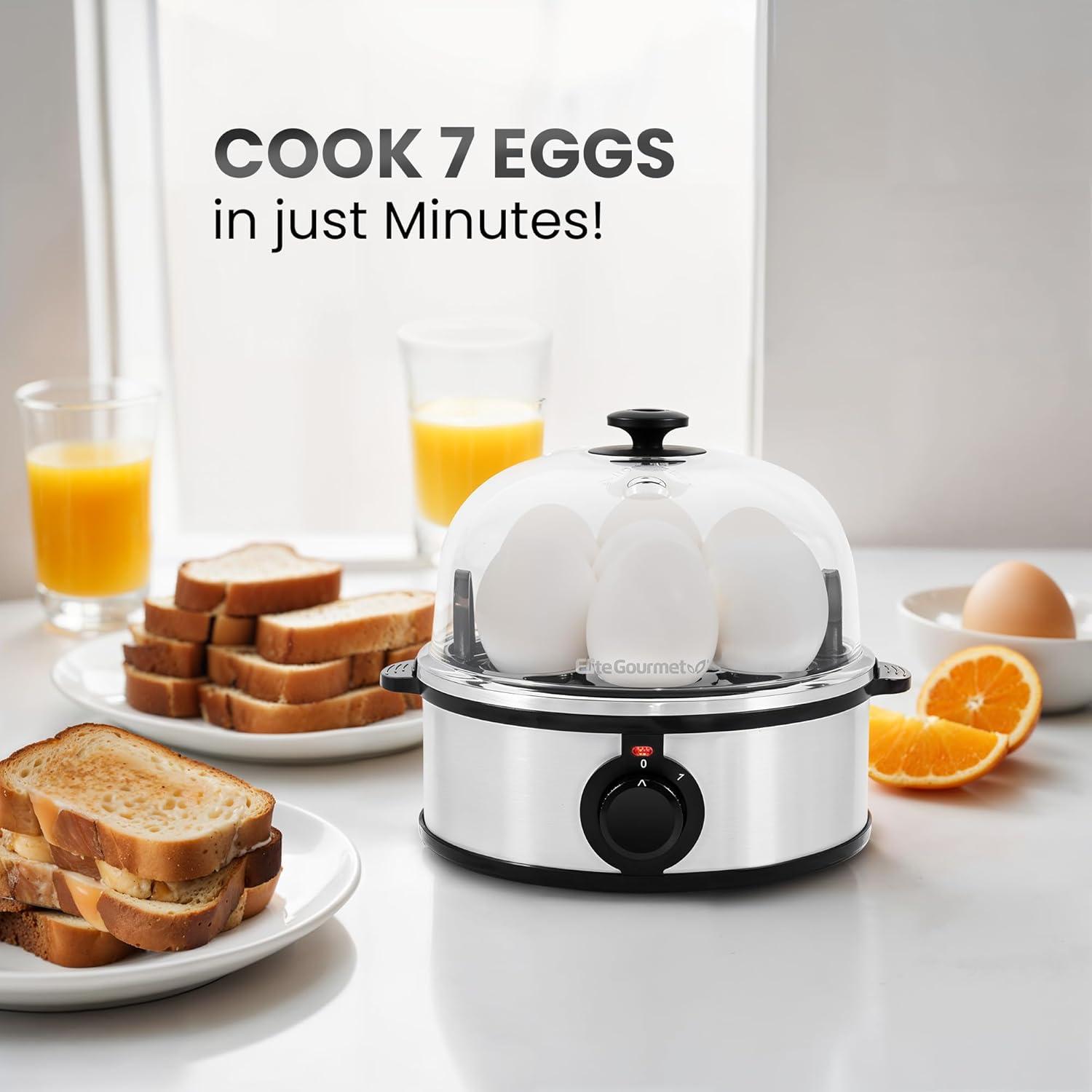 imageElite Gourmet EGC1215B Easy Egg Cooker Stainlesssteel Heating Plate TwoTiered 14Egg Capacity Soft Medium HardBoiled Auto ShutOff Omelets Poached Eggs Measuring Cup Piercing Pin BlackStainless Steel