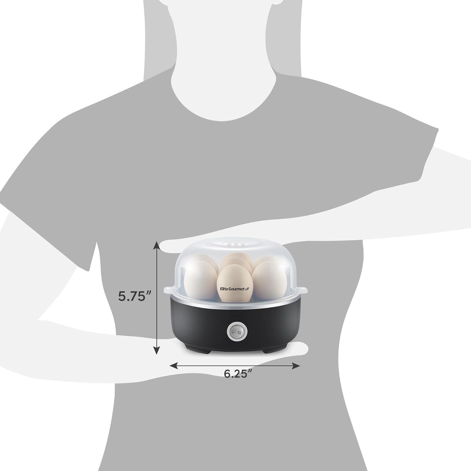 imageElite Gourmet EGC1215B Easy Egg Cooker Stainlesssteel Heating Plate TwoTiered 14Egg Capacity Soft Medium HardBoiled Auto ShutOff Omelets Poached Eggs Measuring Cup Piercing Pin BlackClassic Black