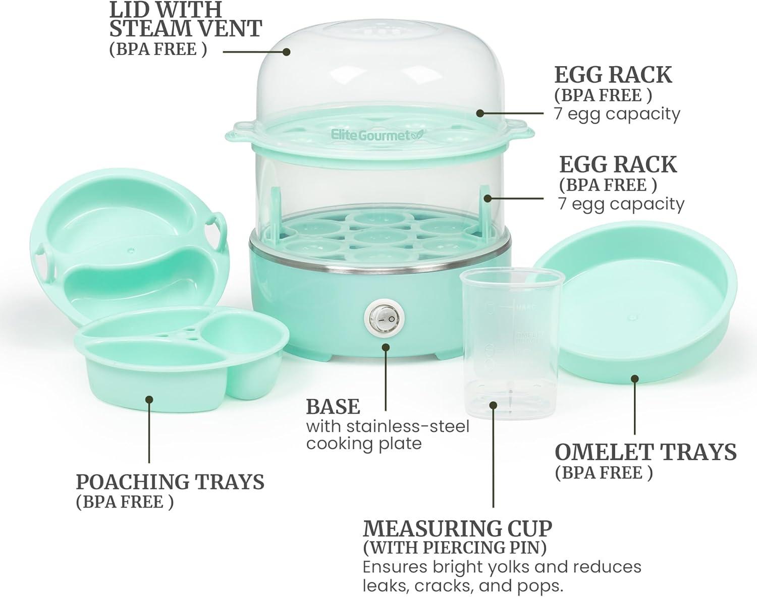 imageElite Gourmet EGC1215B Easy Egg Cooker Stainlesssteel Heating Plate TwoTiered 14Egg Capacity Soft Medium HardBoiled Auto ShutOff Omelets Poached Eggs Measuring Cup Piercing Pin BlackMint