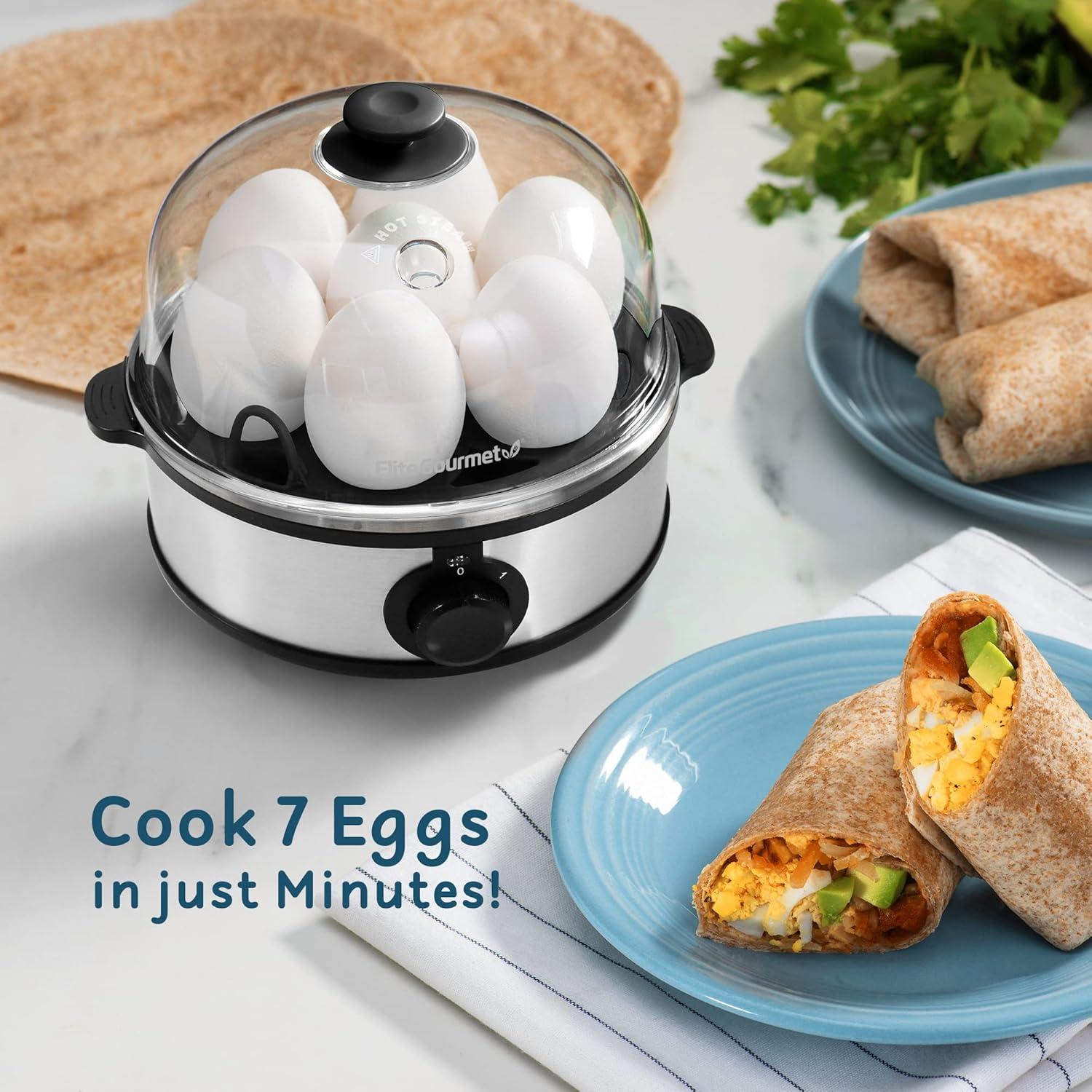 imageElite Gourmet EGC710DKG Rapid Egg Cooker 7 EasyToPeel Hard Medium Soft Boiled Eggs Poacher Omelet Maker Auto ShutOff Alarm 16Recipe Booklet BPAFree AshStainless Steel