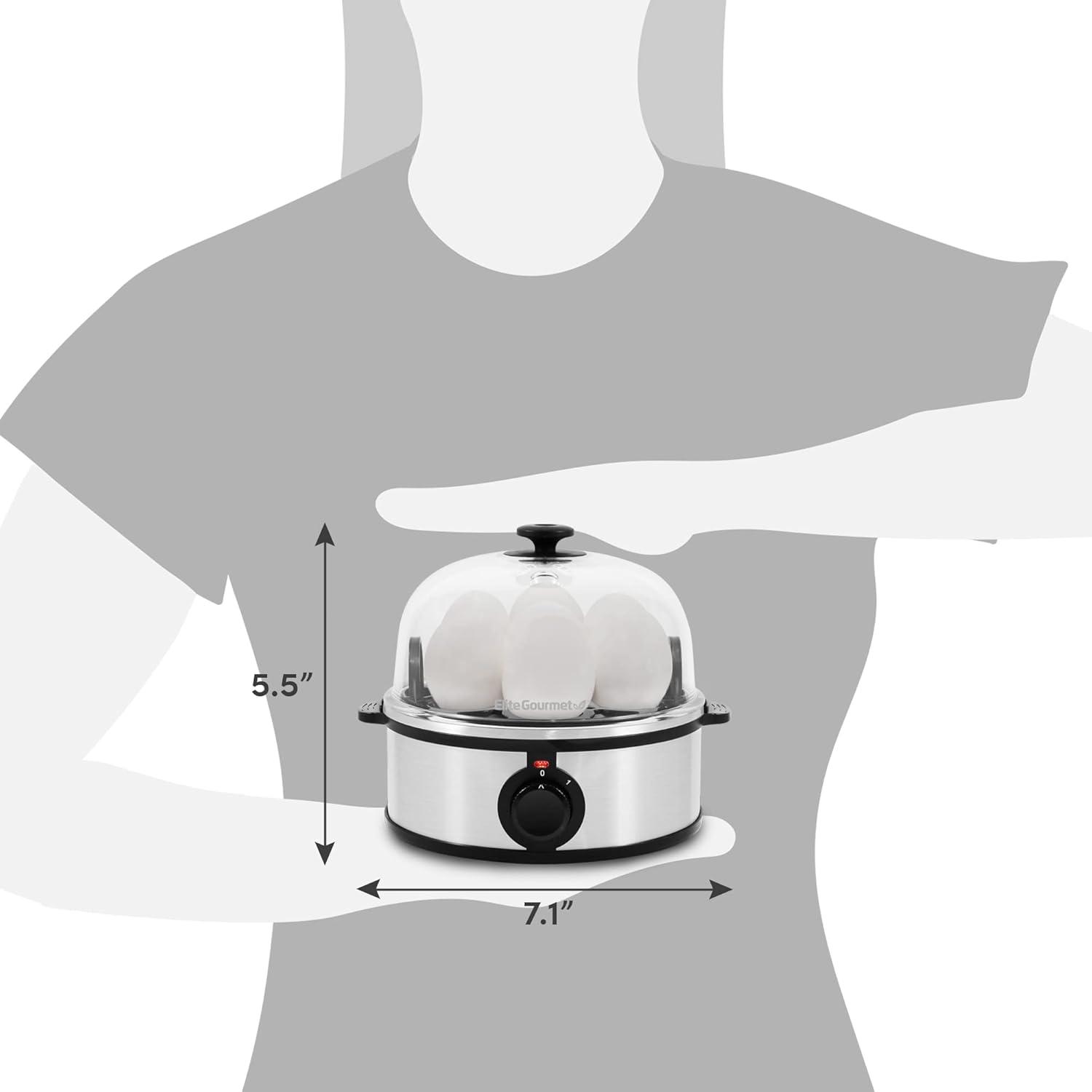 imageElite Gourmet EGC710DKG Rapid Egg Cooker 7 EasyToPeel Hard Medium Soft Boiled Eggs Poacher Omelet Maker Auto ShutOff Alarm 16Recipe Booklet BPAFree AshStainless Steel