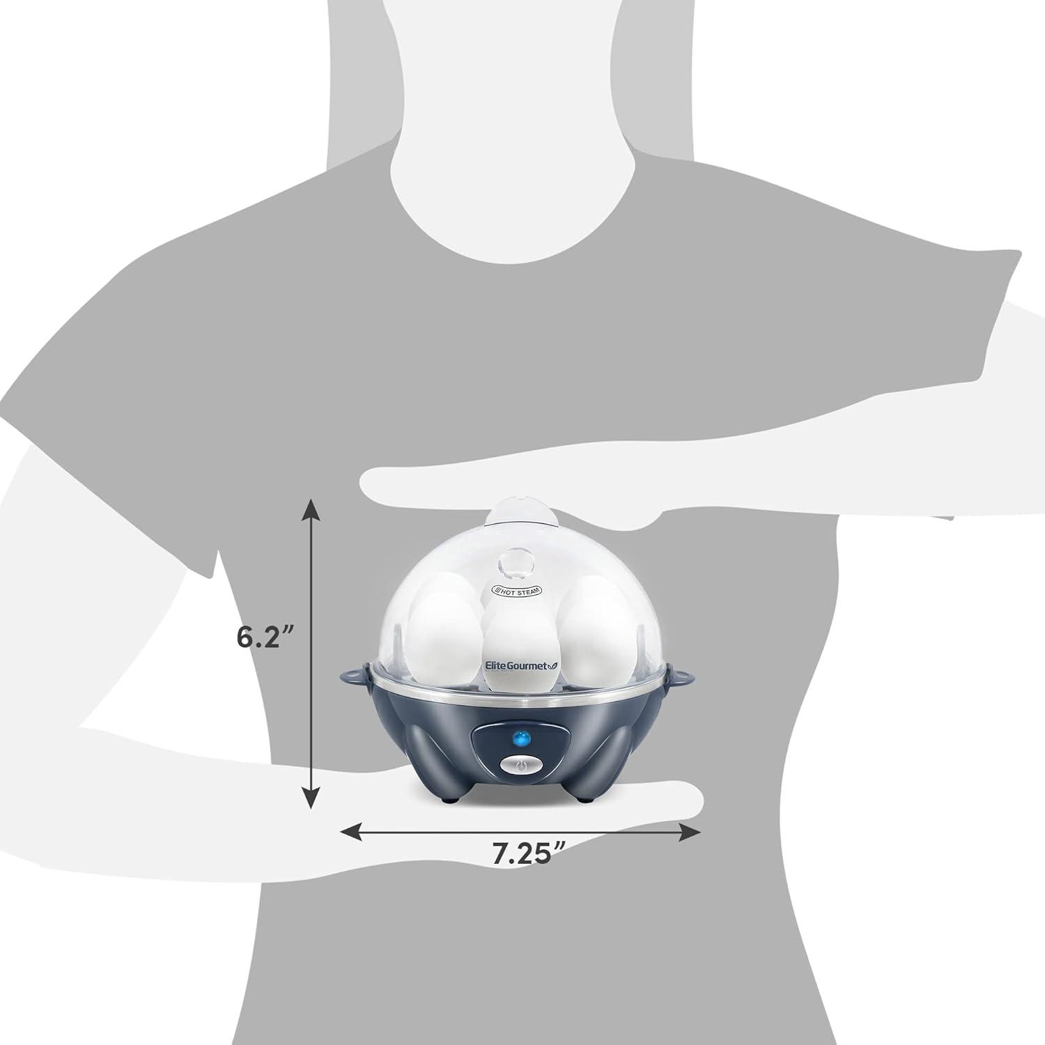 imageElite Gourmet EGC710DKG Rapid Egg Cooker 7 EasyToPeel Hard Medium Soft Boiled Eggs Poacher Omelet Maker Auto ShutOff Alarm 16Recipe Booklet BPAFree AshSteel Blue