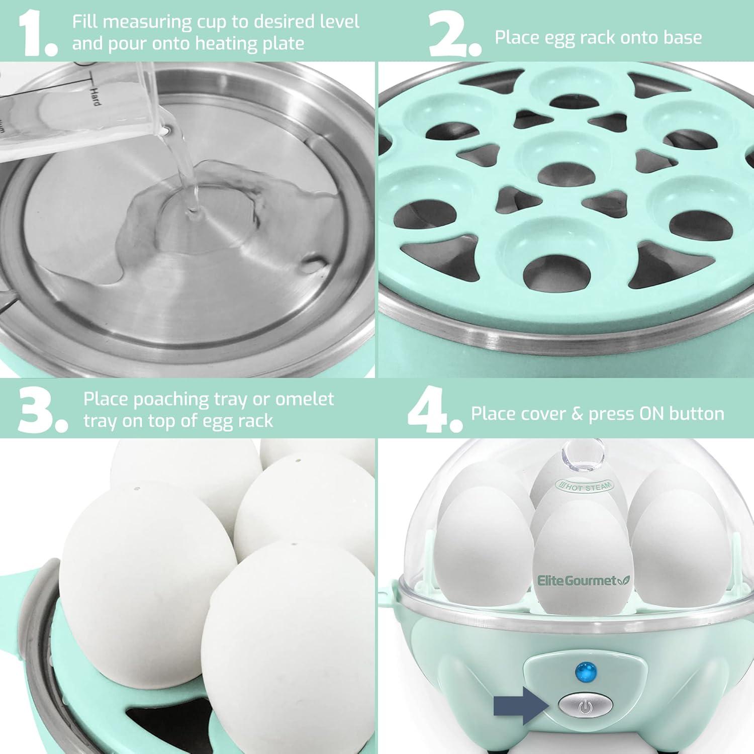 imageElite Gourmet EGC710DKG Rapid Egg Cooker 7 EasyToPeel Hard Medium Soft Boiled Eggs Poacher Omelet Maker Auto ShutOff Alarm 16Recipe Booklet BPAFree AshMint