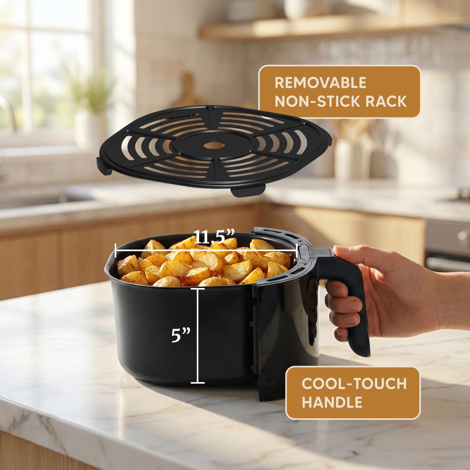 imageElite Gourmet Glass Air Fryer 24 Qt Compact Size for 12 People PFASFree Ceramic amp Glass Basket Visible Cooking Adjustable Temp 175400F 1150W Black4 Quart
