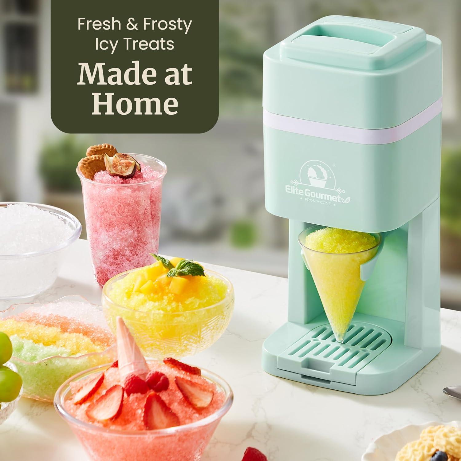 imageElite Gourmet Snow Cone amp Shaved Ice Maker ESI2215P Refreshing Slushies Margaritas Boba Drinks Snow Cone amp Holder and Ice Mold Use Cubed amp Bagged Ice Stainless Steel Shaving Blade PeriwinkleMint