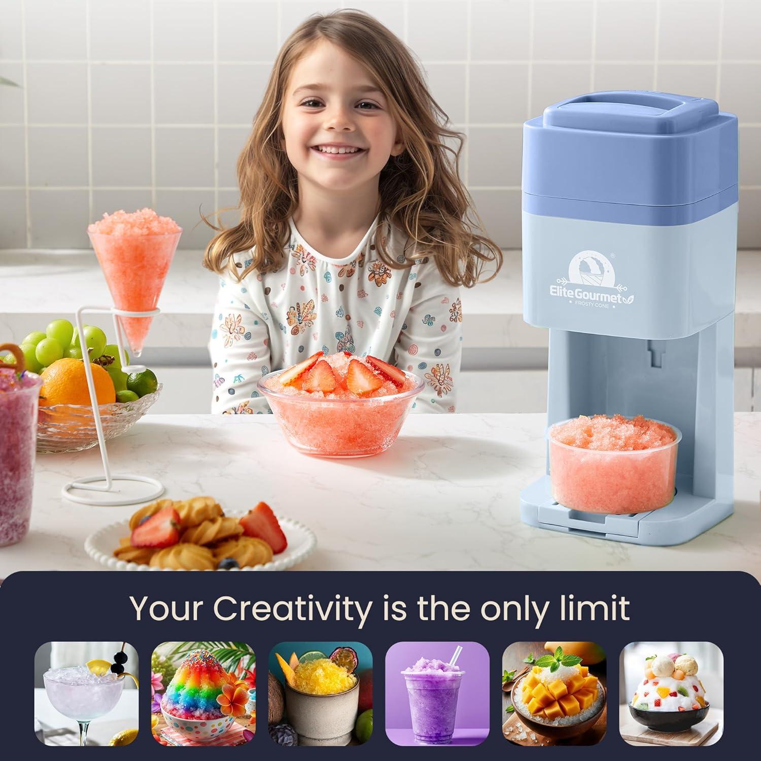 imageElite Gourmet Snow Cone amp Shaved Ice Maker ESI2215P Refreshing Slushies Margaritas Boba Drinks Snow Cone amp Holder and Ice Mold Use Cubed amp Bagged Ice Stainless Steel Shaving Blade PeriwinklePeriwinkle