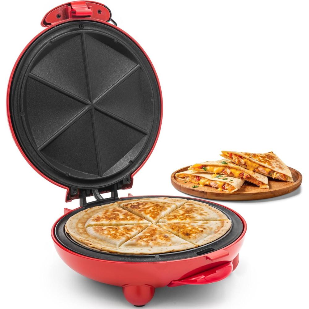 imageElite Gourmet 11 Cheesy Quesadilla Maker 2Position Locking Latch For Extra Stuffing EasySlice 6Wedge Red8