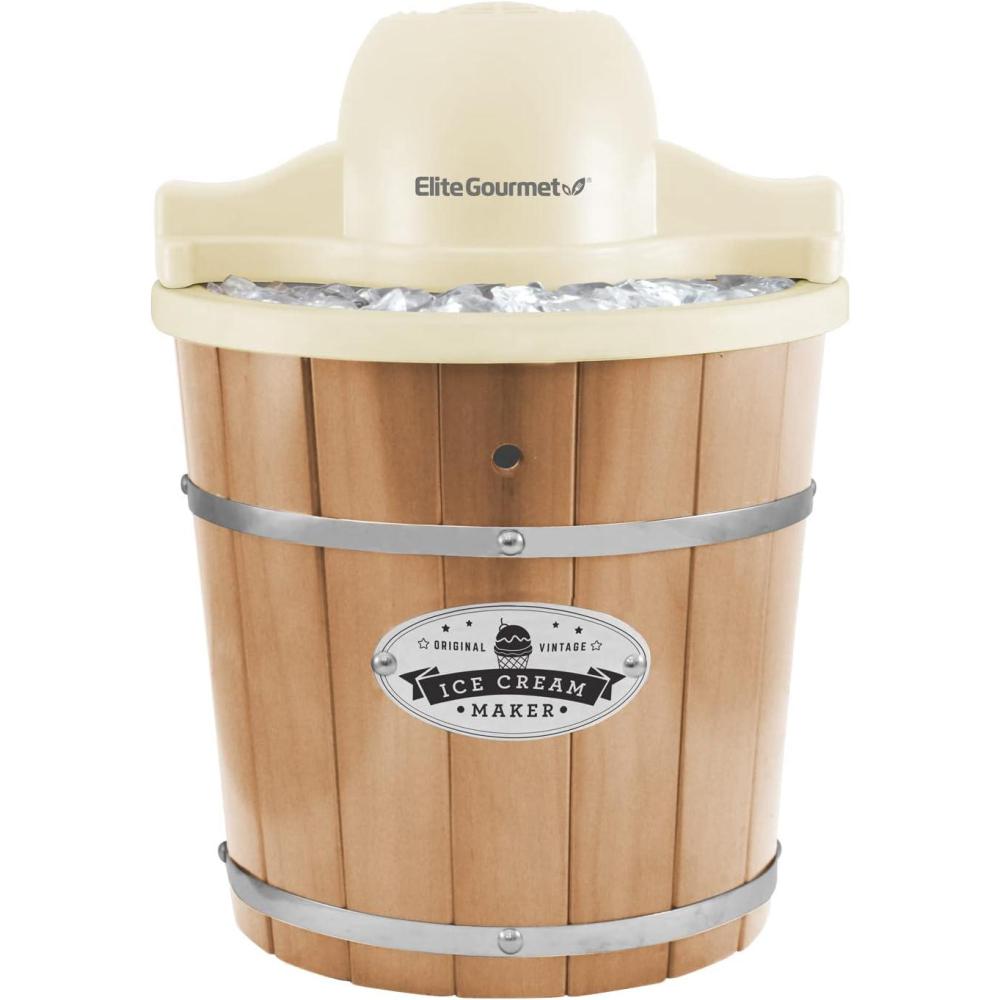 imageElite Gourmet 4Qt Electric Ice Cream Maker EIM350 Delicious Homemade Ice Cream Gelato Sorbet Frozen Yogurt 4Qt Aluminum Freezing Cannister Durable Plastic Ice Bucket Powerful 50W PeriwinkleCream