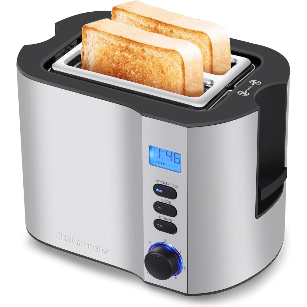 imageElite Gourmet ECT1027G CoolTouch 2 Slice Toaster 6 Toast Settings amp Cancel Function Extra Wide 125 Slots Easily Fits Breads English Muffins Bagels amp Waffles Gunmetal GrayStainless Steel
