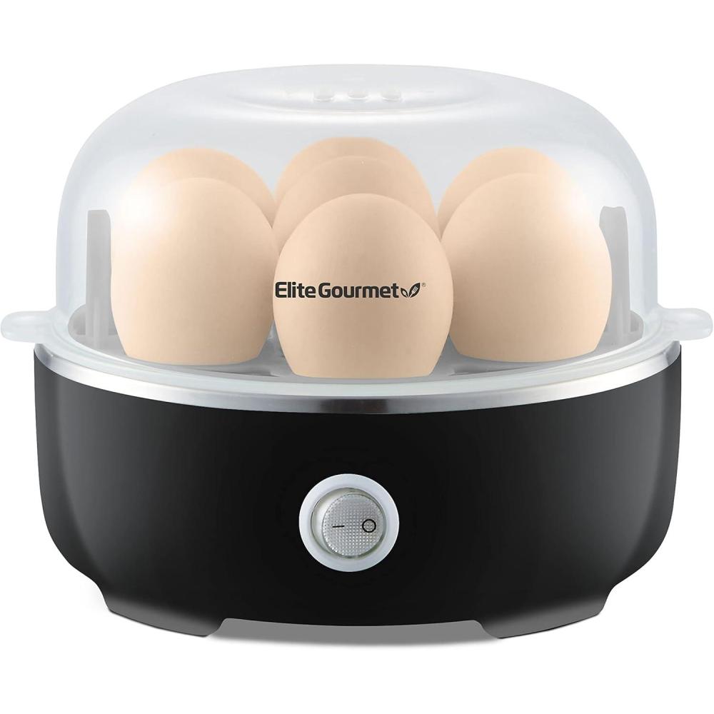 imageElite Gourmet EGC1215B Easy Egg Cooker Stainlesssteel Heating Plate TwoTiered 14Egg Capacity Soft Medium HardBoiled Auto ShutOff Omelets Poached Eggs Measuring Cup Piercing Pin BlackClassic Black