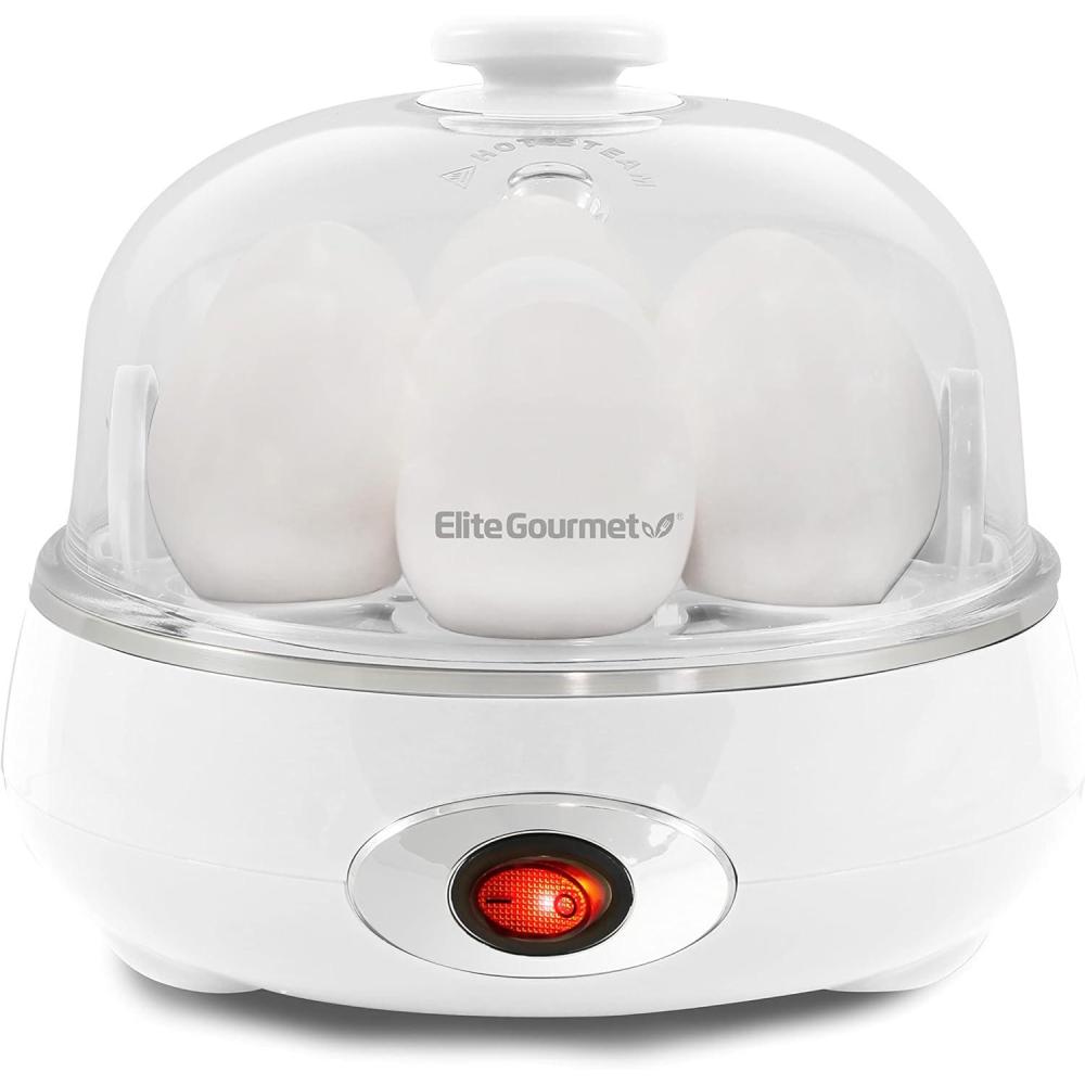 imageElite Gourmet EGC1215B Easy Egg Cooker Stainlesssteel Heating Plate TwoTiered 14Egg Capacity Soft Medium HardBoiled Auto ShutOff Omelets Poached Eggs Measuring Cup Piercing Pin BlackClassic White