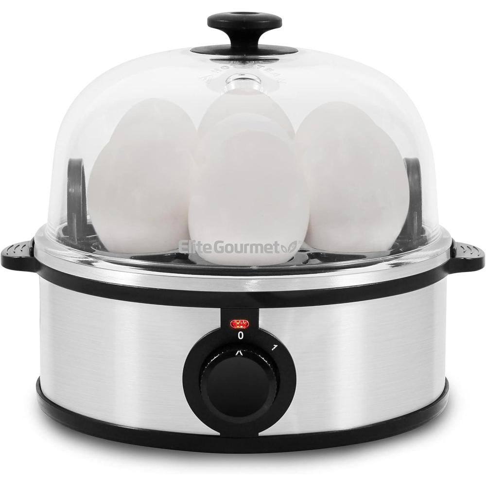 imageElite Gourmet EGC710DKG Rapid Egg Cooker 7 EasyToPeel Hard Medium Soft Boiled Eggs Poacher Omelet Maker Auto ShutOff Alarm 16Recipe Booklet BPAFree AshStainless Steel