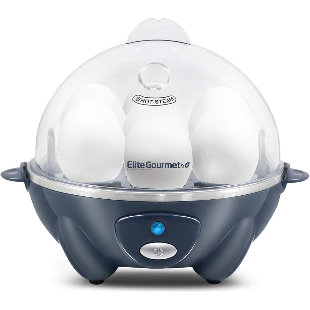 imageElite Gourmet EGC710DKG Rapid Egg Cooker 7 EasyToPeel Hard Medium Soft Boiled Eggs Poacher Omelet Maker Auto ShutOff Alarm 16Recipe Booklet BPAFree AshSteel Blue