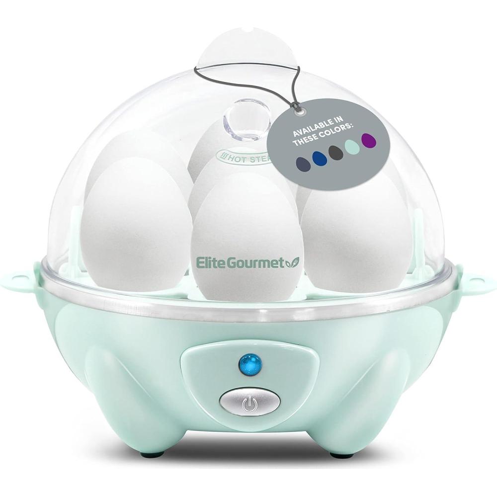 imageElite Gourmet Easy Electric 7 Egg Capacity Cooker Poacher Omelet Maker Scrambled Soft Medium Hard Boiled with Auto ShutOff and Buzzer BPA FreeMint