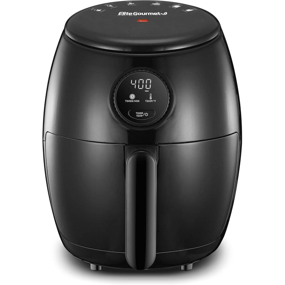 imageElite Gourmet Glass Air Fryer 24 Qt Compact Size for 12 People PFASFree Ceramic amp Glass Basket Visible Cooking Adjustable Temp 175400F 1150W Black21 Quart