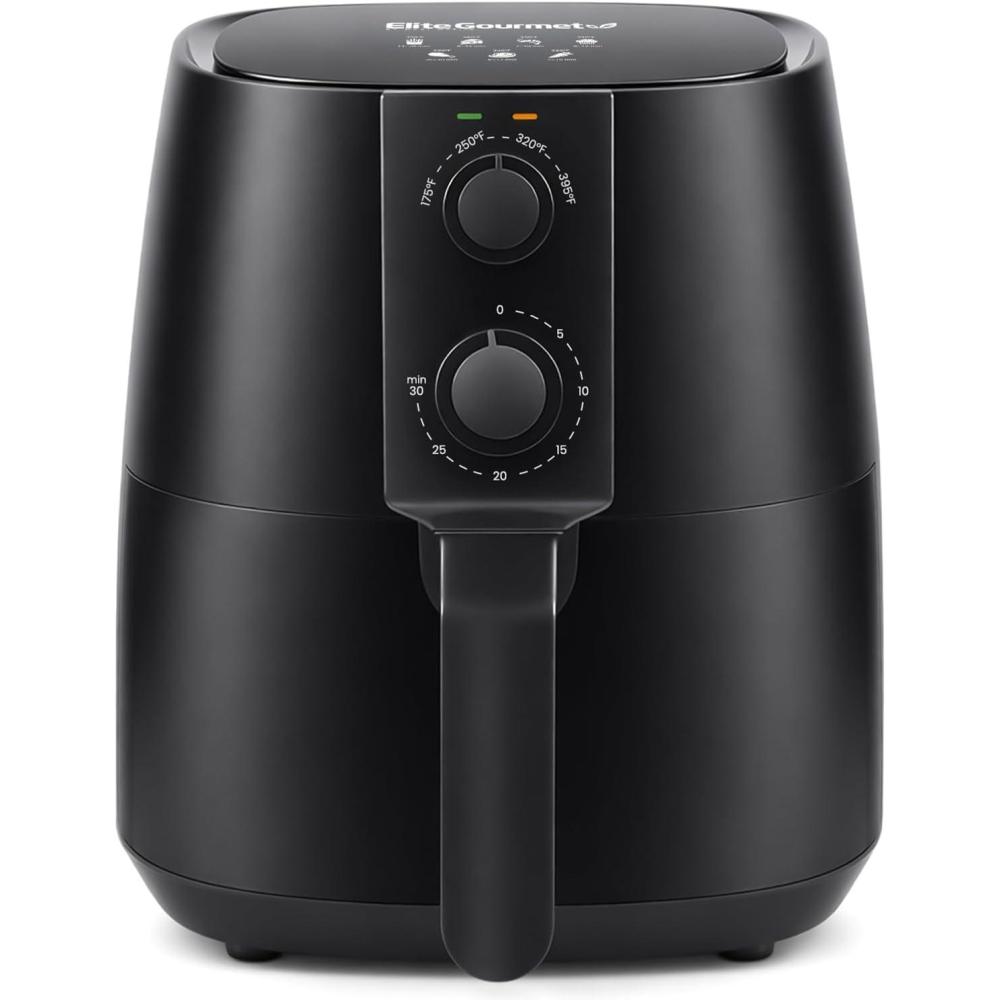 imageElite Gourmet Glass Air Fryer 24 Qt Compact Size for 12 People PFASFree Ceramic amp Glass Basket Visible Cooking Adjustable Temp 175400F 1150W Black4 Quart