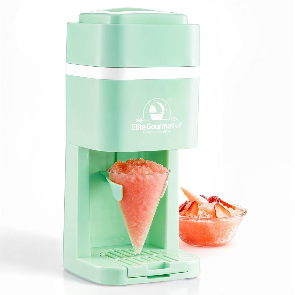 imageElite Gourmet Snow Cone amp Shaved Ice Maker ESI2215P Refreshing Slushies Margaritas Boba Drinks Snow Cone amp Holder and Ice Mold Use Cubed amp Bagged Ice Stainless Steel Shaving Blade PeriwinkleMint