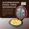 Elite Gourmet 11″ Cheesy Quesadilla Maker, 2-Position Locking Latch For Extra Stuffing, Easy-Slice 6-Wedge, Red(10.65″)