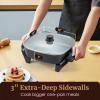 Elite Gourmet 12″ x 12″ x 3″ Ceralast™ PFAS Free Ceramic Electric Skillet, Dishwasher Safe, Xtra Deep Dish, Rapid Heat 1200W, Black(7.5Qt)