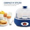 Elite Gourmet EGC007CBL# Rapid Egg Cooker, 7 Easy-To-Peel, Hard, Medium, Soft Boiled Eggs, Poacher, Omelet Maker, Auto Shut-Off, Alarm, 16-Recipe Booklet, BPA-Free, Cobalt(Blue Grey)