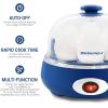 Elite Gourmet EGC007CBL# Rapid Egg Cooker, 7 Easy-To-Peel, Hard, Medium, Soft Boiled Eggs, Poacher, Omelet Maker, Auto Shut-Off, Alarm, 16-Recipe Booklet, BPA-Free, Cobalt(Blue Grey)