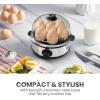 Elite Gourmet EGC1215B Easy Egg Cooker, Stainless-steel Heating Plate, Two-Tiered, 14-Egg Capacity, Soft, Medium, Hard-Boiled, Auto Shut-Off, Omelets, Poached Eggs, Measuring Cup, Piercing Pin, Black(Stainless Steel)