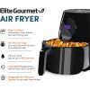 Elite Gourmet Glass Air Fryer, 2.4 Qt Compact Size for 1–2 People, PFAS-Free Ceramic & Glass Basket, Visible Cooking, Adjustable Temp 175–400°F, 1150W, Black(5.3 Quart)