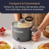 Elite Gourmet NOODLE EXPRESS™ Hot Pot, Prepare Ramen, Rice, Soups, Stews, Boil Water, Stainless-Steel Interior, Glass Lid, High/Low/Off Settings, Grey(Stainless Steel)