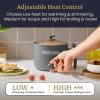 Elite Gourmet NOODLE EXPRESS™ Hot Pot, Prepare Ramen, Rice, Soups, Stews, Boil Water, Stainless-Steel Interior, Glass Lid, High/Low/Off Settings, Grey(Stainless Steel)