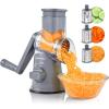 Elite Gourmet EFP593 Rotary Cheese Grater with 3 Stainless-Steel Blades for Slicing, Shredding & Fine Shredding, Strong Suction Base, Dishwasher-Safe, Grey