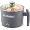 Elite Gourmet NOODLE EXPRESS™ Hot Pot, Prepare Ramen, Rice, Soups, Stews, Boil Water, Stainless-Steel Interior, Glass Lid, High/Low/Off Settings, Grey(Stainless Steel)