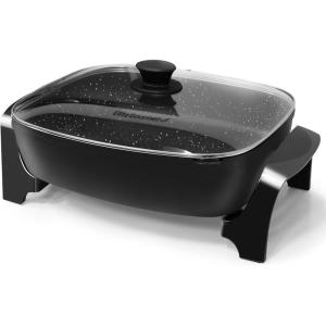 Elite Gourmet 12″ x 12″ x 3″ Ceralast™ PFAS Free Ceramic Electric Skillet, Dishwasher Safe, Xtra Deep Dish, Rapid Heat 1200W, Black(10.5Qt)