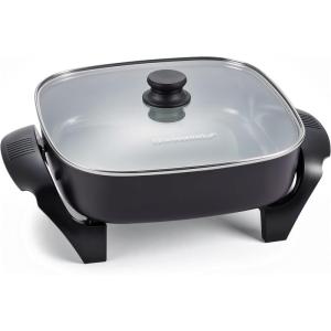 Elite Gourmet 12″ x 12″ x 3″ Ceralast™ PFAS Free Ceramic Electric Skillet, Dishwasher Safe, Xtra Deep Dish, Rapid Heat 1200W, Black(7.5Qt)