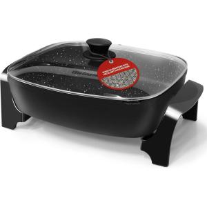 Elite Gourmet 15″ x 12″ x 4″ Electric Skillet, Xtra Deep Dish, Ceralast™ PFAS Free Ceramic, 1500W Rapid Heat, Tempered Glass Vented Lid, Dishwasher Safe, 12.5 Qt., Black/Gray(10.5Qt)