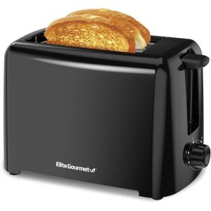 Elite Gourmet ECT1027G Cool-Touch 2 Slice Toaster, 6 Toast Settings & Cancel Function, Extra Wide 1.25” Slots Easily Fits Breads, English Muffins, Bagels & Waffles, Gunmetal Gray(Black)