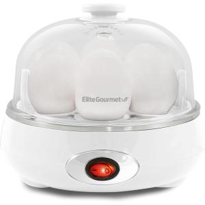 Elite Gourmet EGC007CBL# Rapid Egg Cooker, 7 Easy-To-Peel, Hard, Medium, Soft Boiled Eggs, Poacher, Omelet Maker, Auto Shut-Off, Alarm, 16-Recipe Booklet, BPA-Free, Cobalt(Classic White)