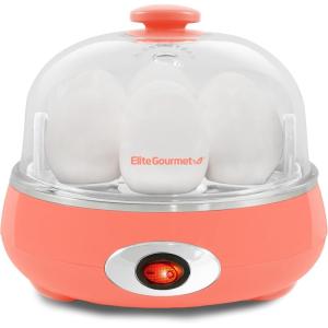 Elite Gourmet EGC007CBL# Rapid Egg Cooker, 7 Easy-To-Peel, Hard, Medium, Soft Boiled Eggs, Poacher, Omelet Maker, Auto Shut-Off, Alarm, 16-Recipe Booklet, BPA-Free, Cobalt(Coral)